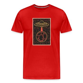 Schwebendes Raumschiff über Deutschland - Männer Premium Bio T-Shirt - Rot - Vorne - Damien (186cm)