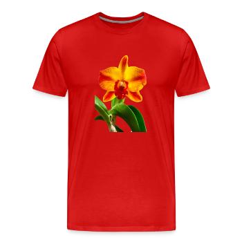 Cattleya Hybride Orange Rot Gelb Orchideenblüte - Männer Premium Bio T-Shirt - Rot - Vorne - Damien (186cm)