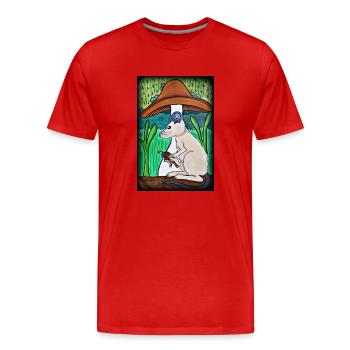 Mouse with bees in the rain - Men's Premium Organic T-Shirt - red - Front - Damien (186cm)