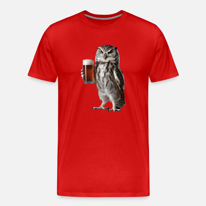 Eule Bier - Männer Premium Bio T-Shirt - Rot