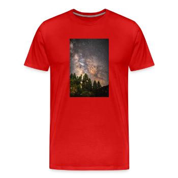 Milky Way Galaxy Among The Trees - Men's Premium Organic T-Shirt - red - Front - Damien (186cm)