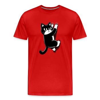 CAT | Hanging - Men's Premium Organic T-Shirt - red - Front - Damien (186cm)