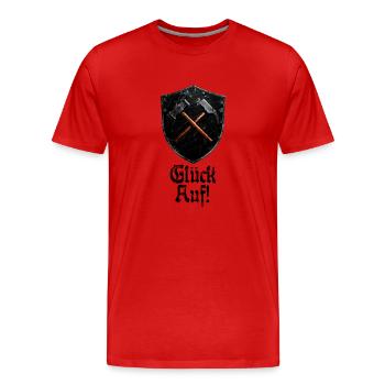 Bonne chance sur le logo minage mineur maillet et fer - T-shirt bio Premium Homme - rouge - Devant - Damien (186cm)