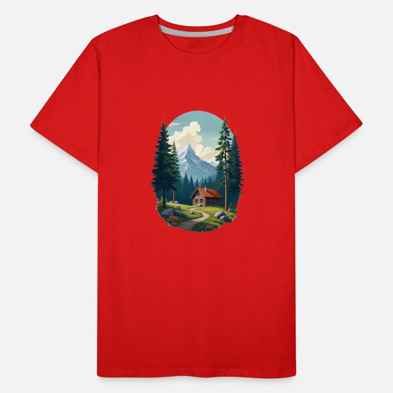 Cabane pixélisée dans les bois T-shirt bio Premium Homme