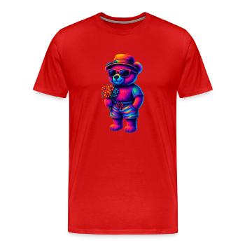 neonfarbenem Teddy im Beach-Look - Männer Premium Bio T-Shirt - Rot - Vorne - Damien (186cm)