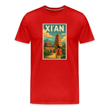 Xian Retro Poster Design - T-shirt bio Premium Homme - rouge - Devant - Damien (186cm)