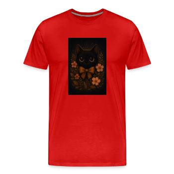 Schwarze Katze mit Blumen - Männer Premium Bio T-Shirt - Rot - Vorne - Damien (186cm)