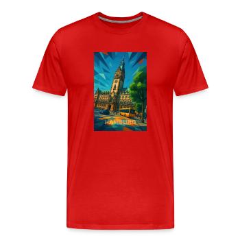 Hamburg RATHAUS – Pracht der Hanse - Männer Premium Bio T-Shirt - Rot - Vorne - Damien (186cm)