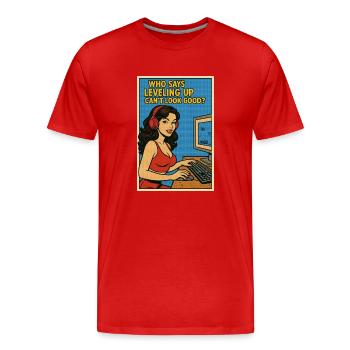 leveling up - Men's Premium Organic T-Shirt - red - Front - Damien (186cm)