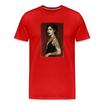 Woman Elegant burgundy pearl necklace Omikly Art - Men's Premium Organic T-Shirt - red - Front - Damien (186cm)