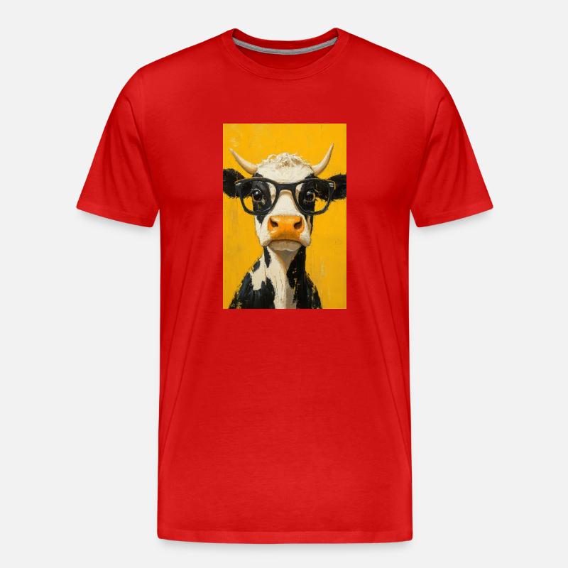 Coole Kuh mit Brille - Männer Premium Bio T-Shirt - Rot