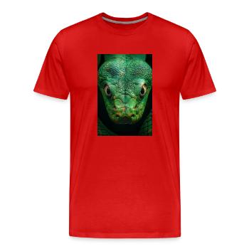 Hypnotischer grüner Schlangenblick - Männer Premium Bio T-Shirt - Rot - Vorne - Damien (186cm)