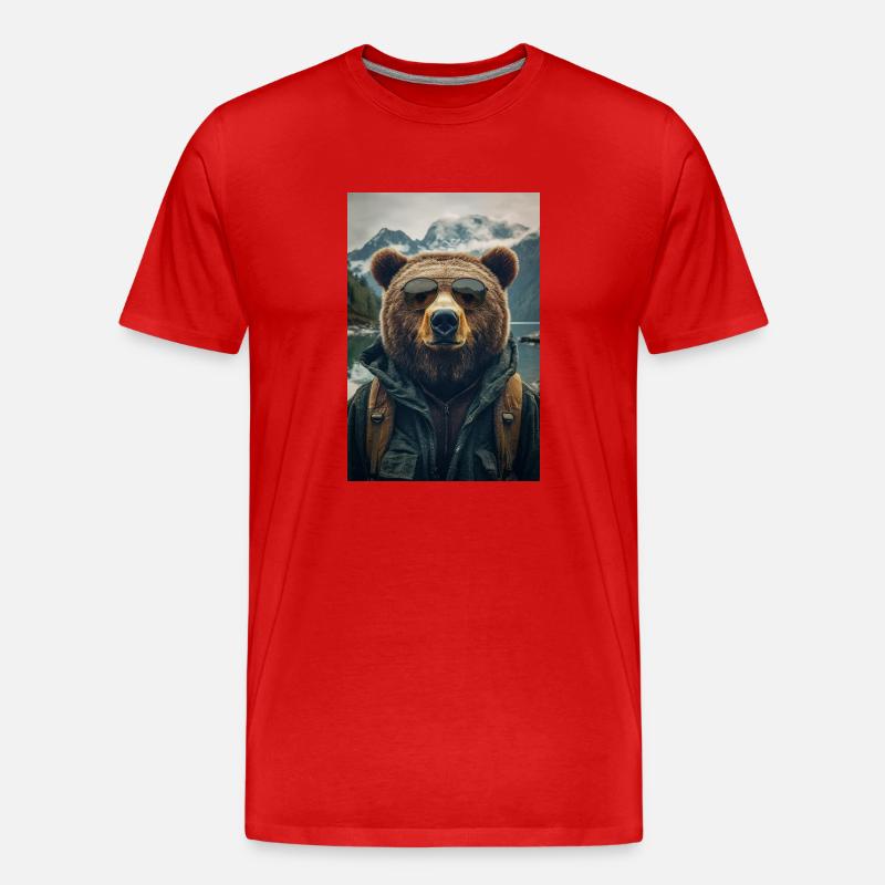 Cooler Wanderbär Entdecker - Männer Premium Bio T-Shirt - Rot
