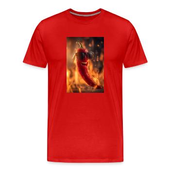 Mr. Chili bringt die Hitze - Männer Premium Bio T-Shirt - Rot - Vorne - Damien (186cm)