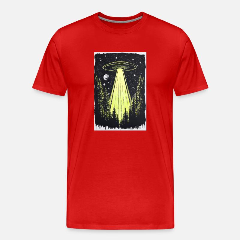 UFO in den Mitternachtskiefern - Männer Premium Bio T-Shirt - Rot