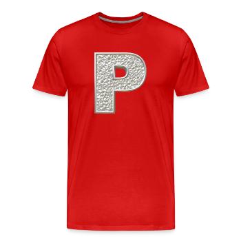 P, lettre, lettre P, initiale, initiale P, monogramme, - T-shirt bio Premium Homme - rouge - Devant - Damien (186cm)