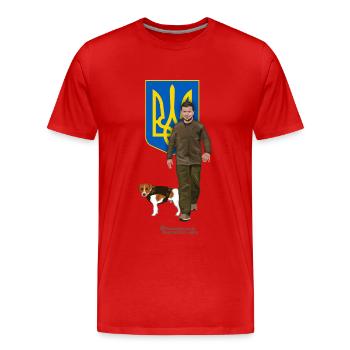 Ukraine Trysub Hund Patron und Präsident Zelensky - Männer Premium Bio T-Shirt - Rot - Vorne - Damien (186cm)