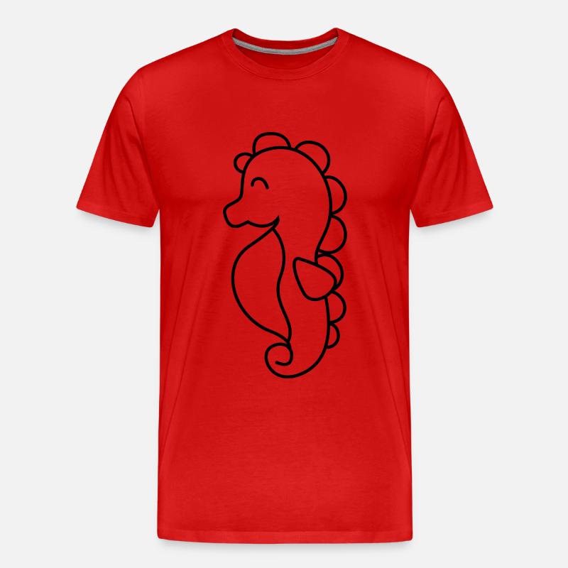 Seepferd Comic Illustration - Männer Premium Bio T-Shirt - Rot