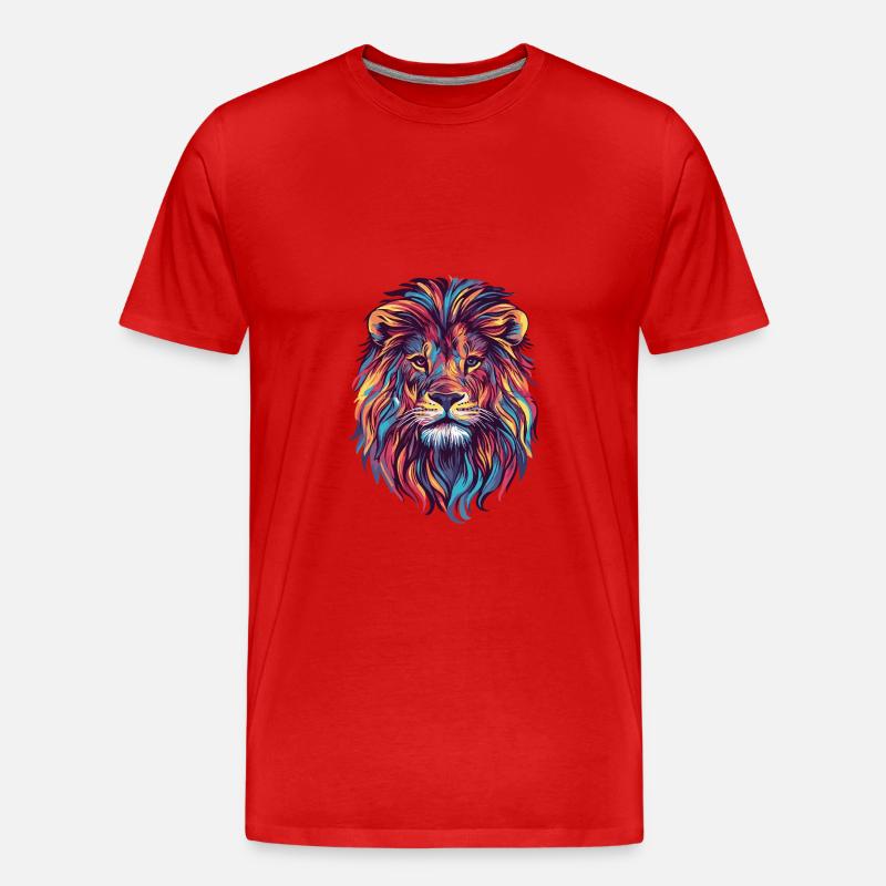 Löwe Bunt - Männer Premium Bio T-Shirt - Rot