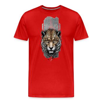 Fierce Majesty: Intense Jaguar Head - Men's Premium Organic T-Shirt - red - Front - Damien (186cm)