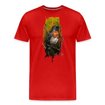 Merle d’Europe (Erithacus rubecula) - T-shirt bio Premium Homme - rouge - Devant - Damien (186cm)