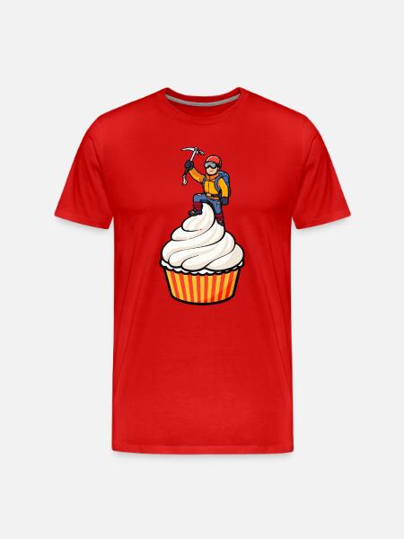 Mountaineer on Cupcake – Funny Cartoon Motif - Men's Premium Organic T-Shirt - red