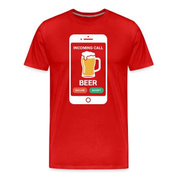 Bier Incoming Call Beer JGA Herren Männerabend - Men's Premium Organic T-Shirt - red - Front - Damien (186cm)