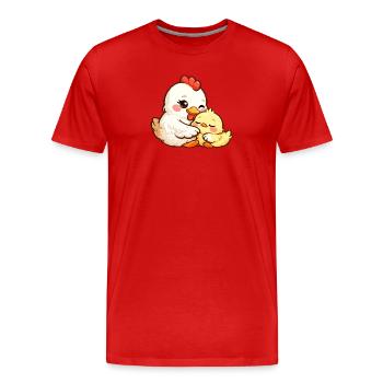 Maman poule câline son petit poussin - T-shirt bio Premium Homme - rouge - Devant - Damien (186cm)
