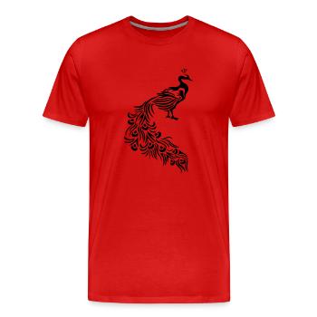 dekorativ vogel silhouette umriss schatten pfau fa - Männer Premium Bio T-Shirt - Rot - Vorne - Damien (186cm)