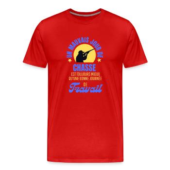 Cadeau pour les chasseurs -Chasse, fusil, sanglier - T-shirt bio Premium Homme - rouge - Devant - Damien (186cm)