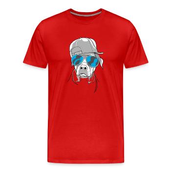 Cooler Hund mit Sonnenbrille (Blau) und Cap - Männer Premium Bio T-Shirt - Rot - Vorne - Damien (186cm)