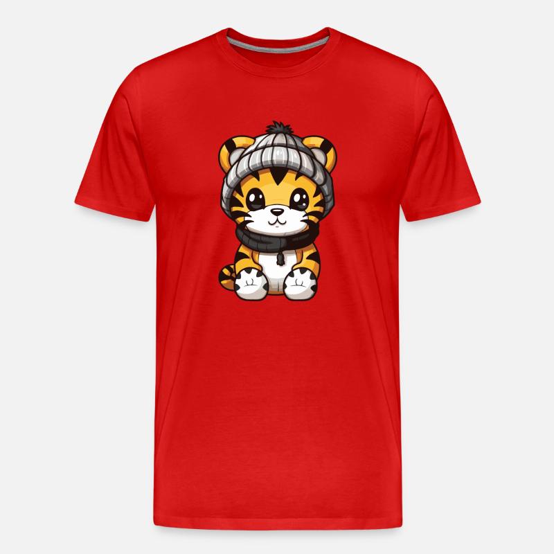 Tiger Winter Comic - Männer Premium Bio T-Shirt - Rot