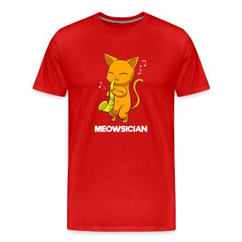 Meowsician Saxophonspieler - Männer Premium Bio T-Shirt - Rot - Vorne - Damien (186cm)