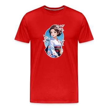 Japanerin im Kimono - Japan - Manga - Männer Premium Bio T-Shirt - Rot - Vorne - Damien (186cm)
