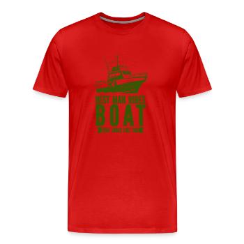 Bateau, Yacht, Luxe, Pêcheur, Canne à pêche, Pêcheur sportif - T-shirt bio Premium Homme - rouge - Devant - Damien (186cm)