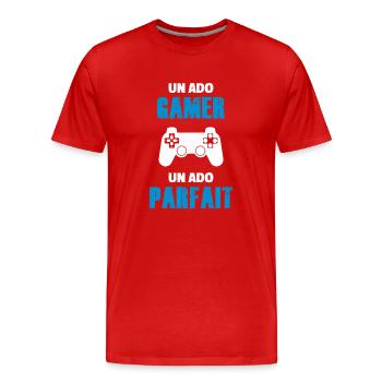 ado gamer / ado parfait / adolescent / enfants - T-shirt bio Premium Homme - rouge - Devant - Damien (186cm)