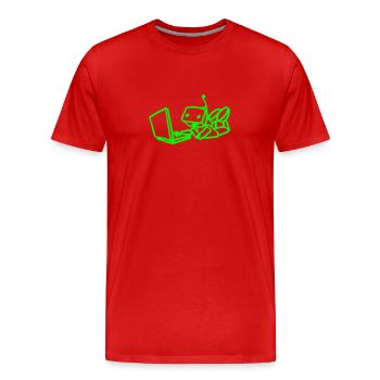 Robot using laptop - Männer Premium Bio T-Shirt - Rot - Vorne - Damien (186cm)