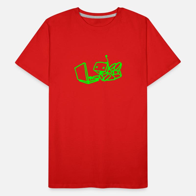 Robot using laptop Männer Premium Bio T-Shirt