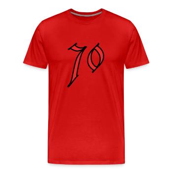 70. 70 ANS. 70e ANNIVERSAIRE. ANNIVERSAIRE 70 ANS. - T-shirt bio Premium Homme - rouge - Devant - Damien (186cm)