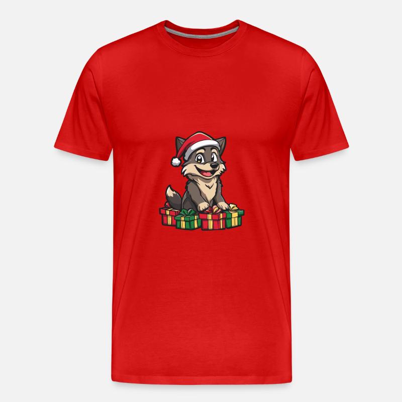Wolf Weihnachten Comic Geschenke - Männer Premium Bio T-Shirt - Rot
