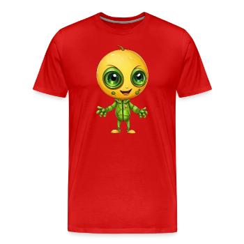 Alien meets peach: fruity encounter - Men's Premium Organic T-Shirt - red - Front - Damien (186cm)