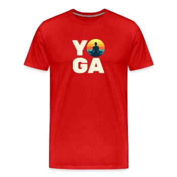 Regenbogen-Retro-Schriftzug Yoga mit Ornamenten - Männer Premium Bio T-Shirt - Rot - Vorne - Damien (186cm)