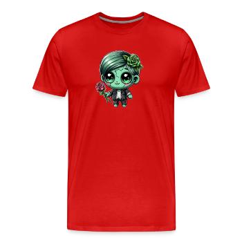 Kuscheliger Zombie mit Rose - Männer Premium Bio T-Shirt - Rot - Vorne - Damien (186cm)