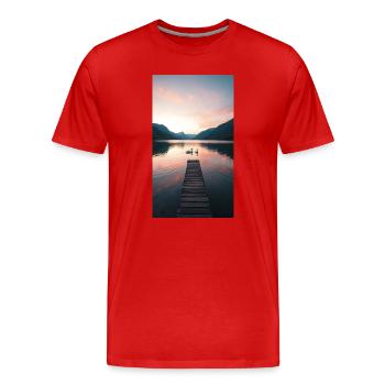 À l’ouest au bord du lac avec une jetée et des cygnes - T-shirt bio Premium Homme - rouge - Devant - Damien (186cm)