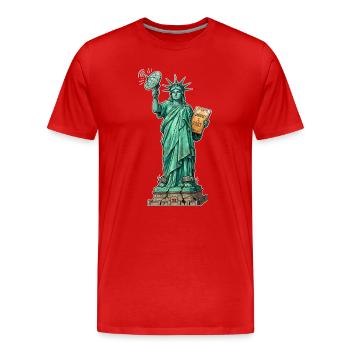 Statue de la Communication - T-shirt bio Premium Homme - rouge - Devant - Damien (186cm)