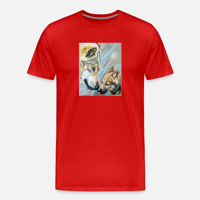 Wolfmama und Wolfjunges - Männer Premium Bio T-Shirt - Rot
