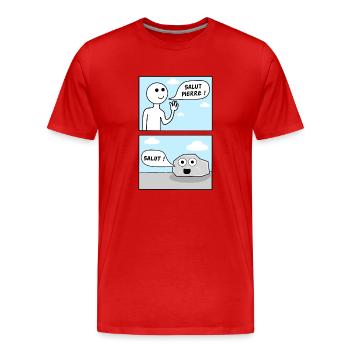 Hi Peter! Stone pun - Men's Premium Organic T-Shirt - red - Front - Damien (186cm)