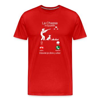 Cadeau humour chasseur pour papa. - T-shirt bio Premium Homme - rouge - Devant - Damien (186cm)