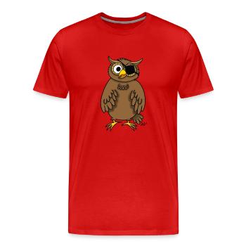 Hibou pirate (hibou avec cache-œil) - T-shirt bio Premium Homme - rouge - Devant - Damien (186cm)
