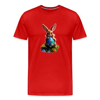 Lapin de Pâques avec oeuf, ovale - T-shirt bio Premium Homme - rouge - Devant - Damien (186cm)
